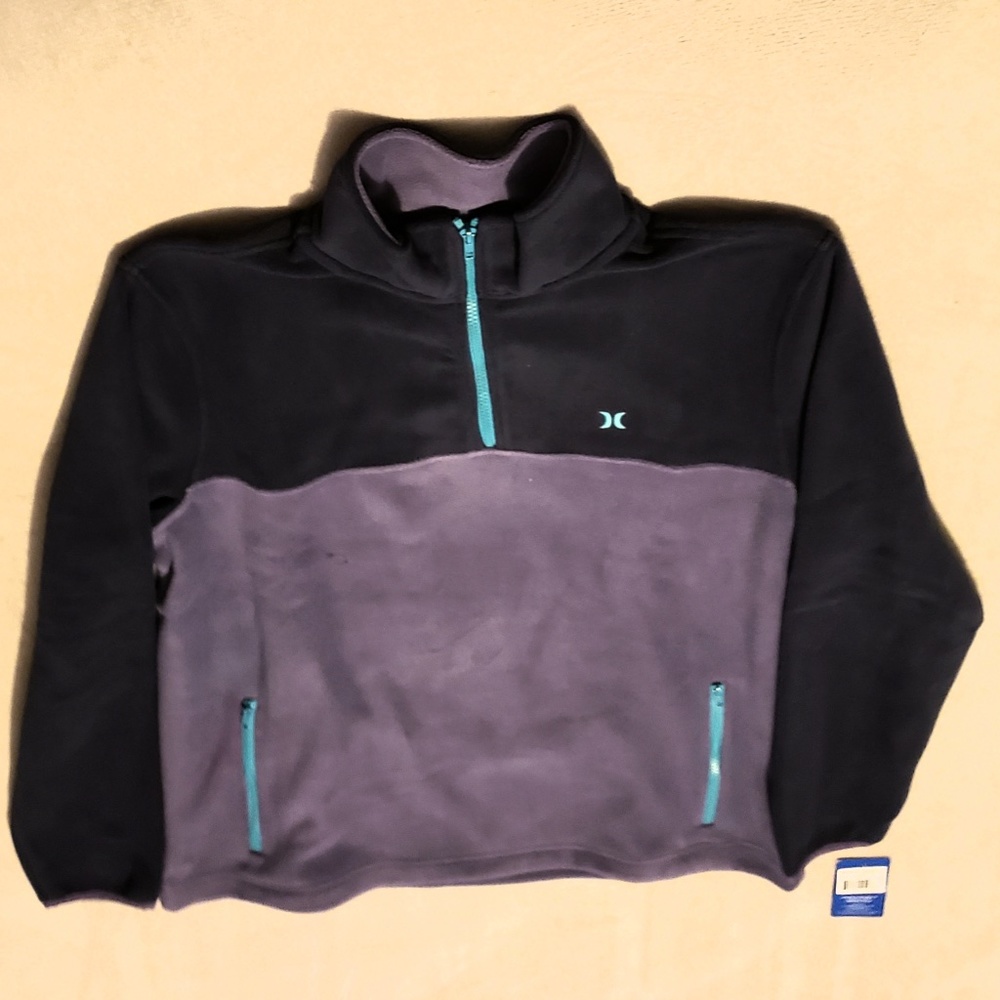 Hurley Fleece Jacket Mens Large Blue Purple 1/4 Zip Pullover Pocket Adult L